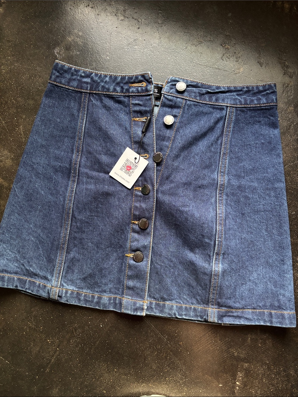 Choies Dark Blue Button-Front Denim Mini Skirt